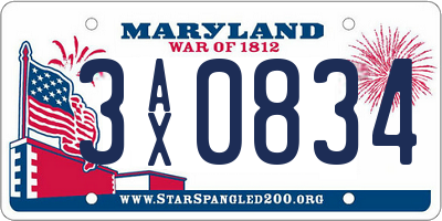 MD license plate 3AX0834