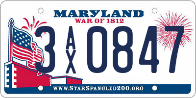 MD license plate 3AX0847