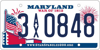 MD license plate 3AX0848