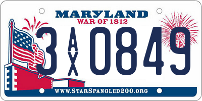 MD license plate 3AX0849