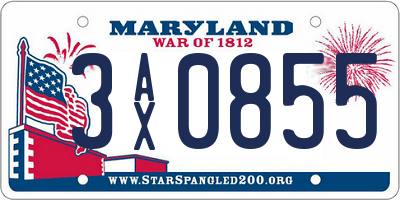 MD license plate 3AX0855
