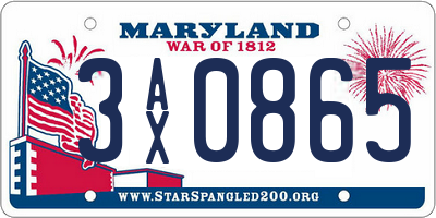 MD license plate 3AX0865