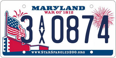 MD license plate 3AX0874
