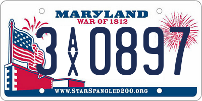 MD license plate 3AX0897