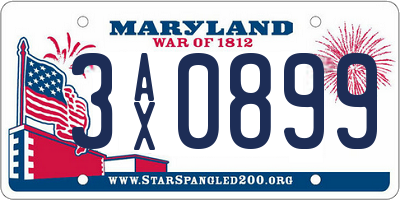 MD license plate 3AX0899