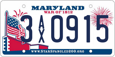 MD license plate 3AX0915