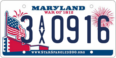 MD license plate 3AX0916