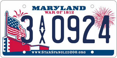 MD license plate 3AX0924