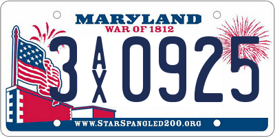 MD license plate 3AX0925