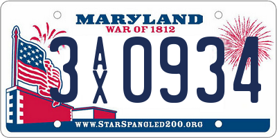 MD license plate 3AX0934