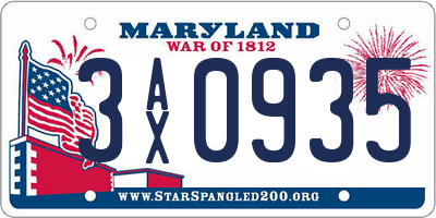 MD license plate 3AX0935