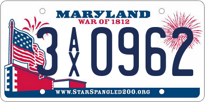 MD license plate 3AX0962