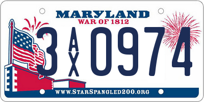 MD license plate 3AX0974