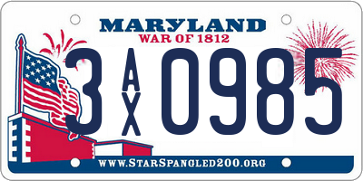 MD license plate 3AX0985