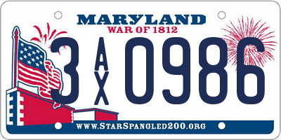 MD license plate 3AX0986