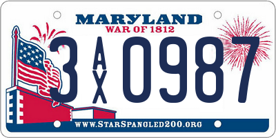 MD license plate 3AX0987