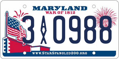 MD license plate 3AX0988