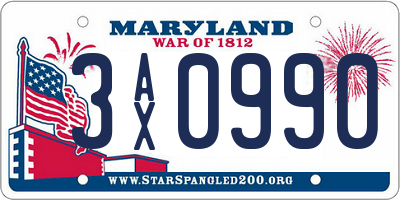 MD license plate 3AX0990