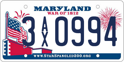 MD license plate 3AX0994