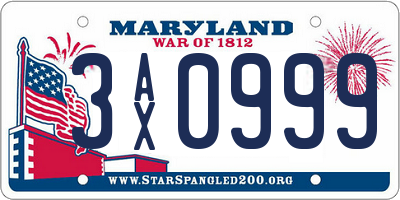 MD license plate 3AX0999