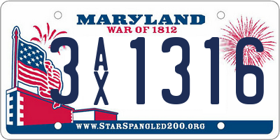 MD license plate 3AX1316
