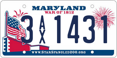 MD license plate 3AX1431