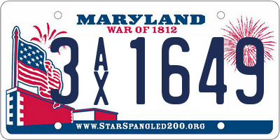 MD license plate 3AX1649