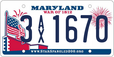 MD license plate 3AX1670