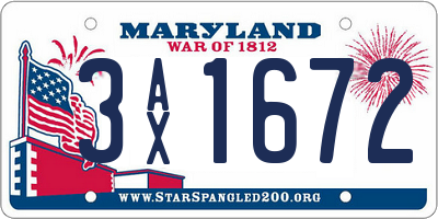 MD license plate 3AX1672
