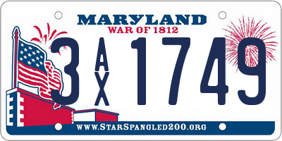 MD license plate 3AX1749