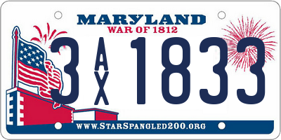 MD license plate 3AX1833