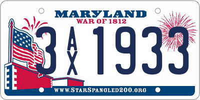 MD license plate 3AX1933