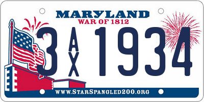 MD license plate 3AX1934