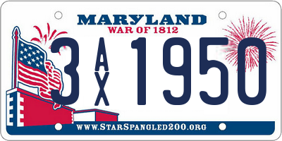 MD license plate 3AX1950