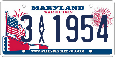 MD license plate 3AX1954