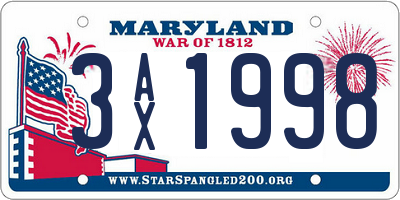 MD license plate 3AX1998