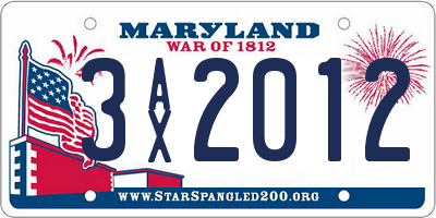 MD license plate 3AX2012