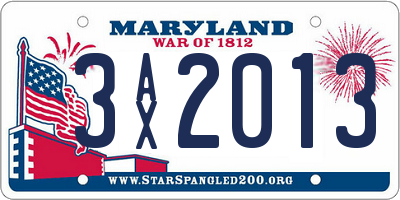 MD license plate 3AX2013