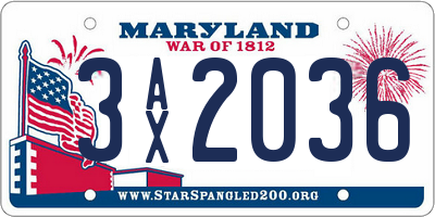 MD license plate 3AX2036