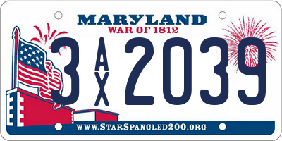 MD license plate 3AX2039