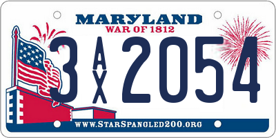 MD license plate 3AX2054