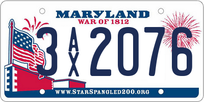 MD license plate 3AX2076