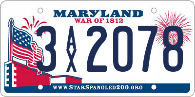 MD license plate 3AX2078
