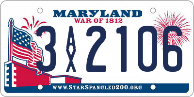 MD license plate 3AX2106
