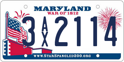 MD license plate 3AX2114