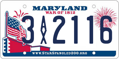 MD license plate 3AX2116