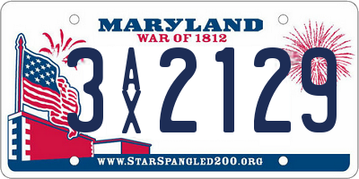 MD license plate 3AX2129