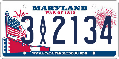 MD license plate 3AX2134