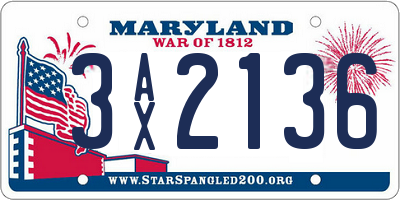 MD license plate 3AX2136