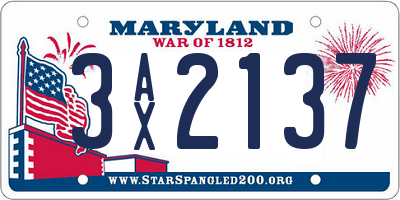 MD license plate 3AX2137